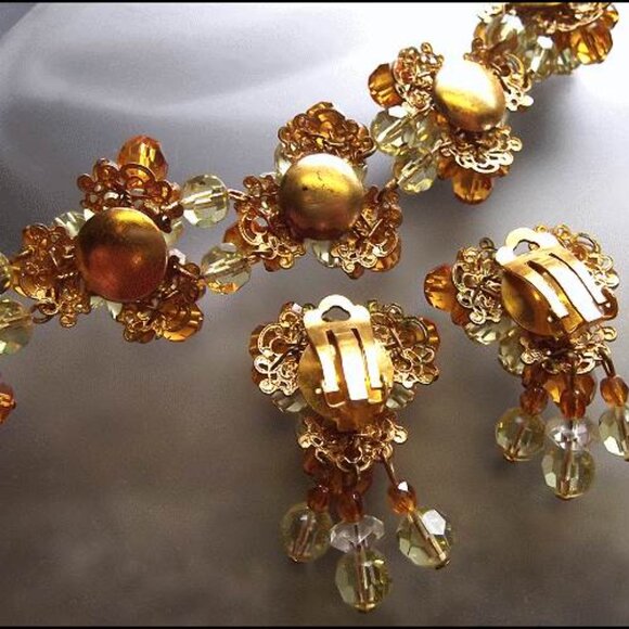 1950s Designer Citrine Crystal Bubbles Vintage Bracelet w Earrings Set 15838 - Picture 8 of 8